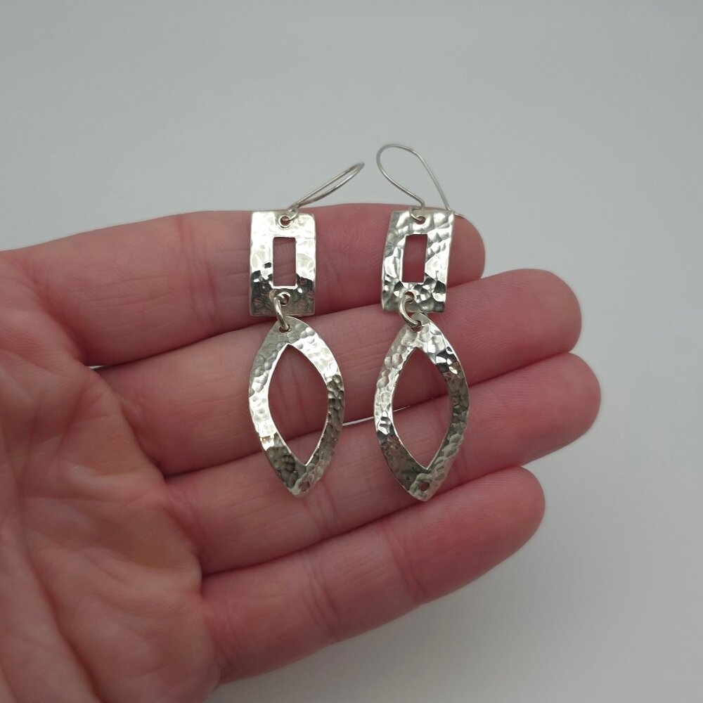 Sterling Silver Hammered Unique Shape Earrings B77